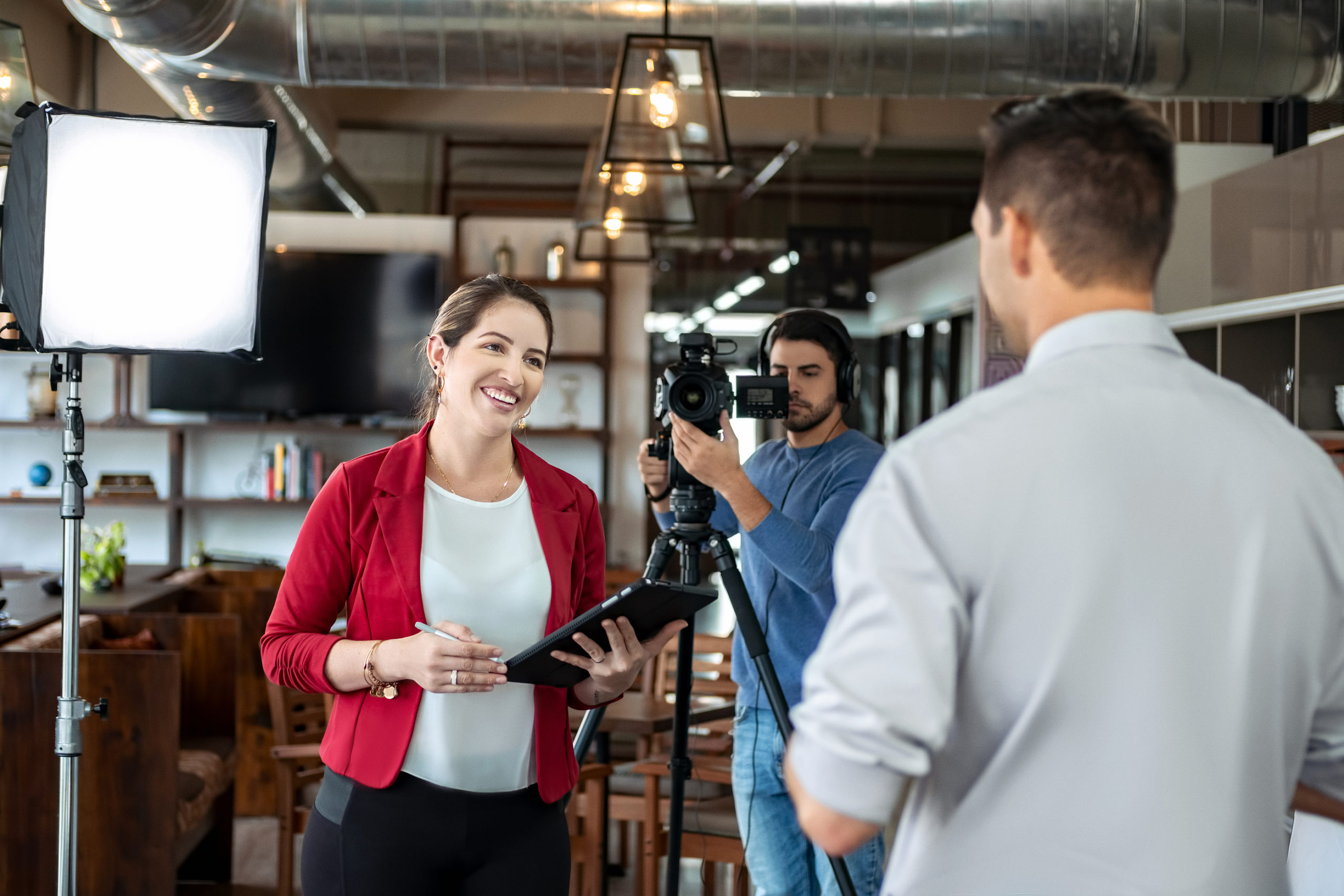 Bastidores da gravação de uma entrevista
