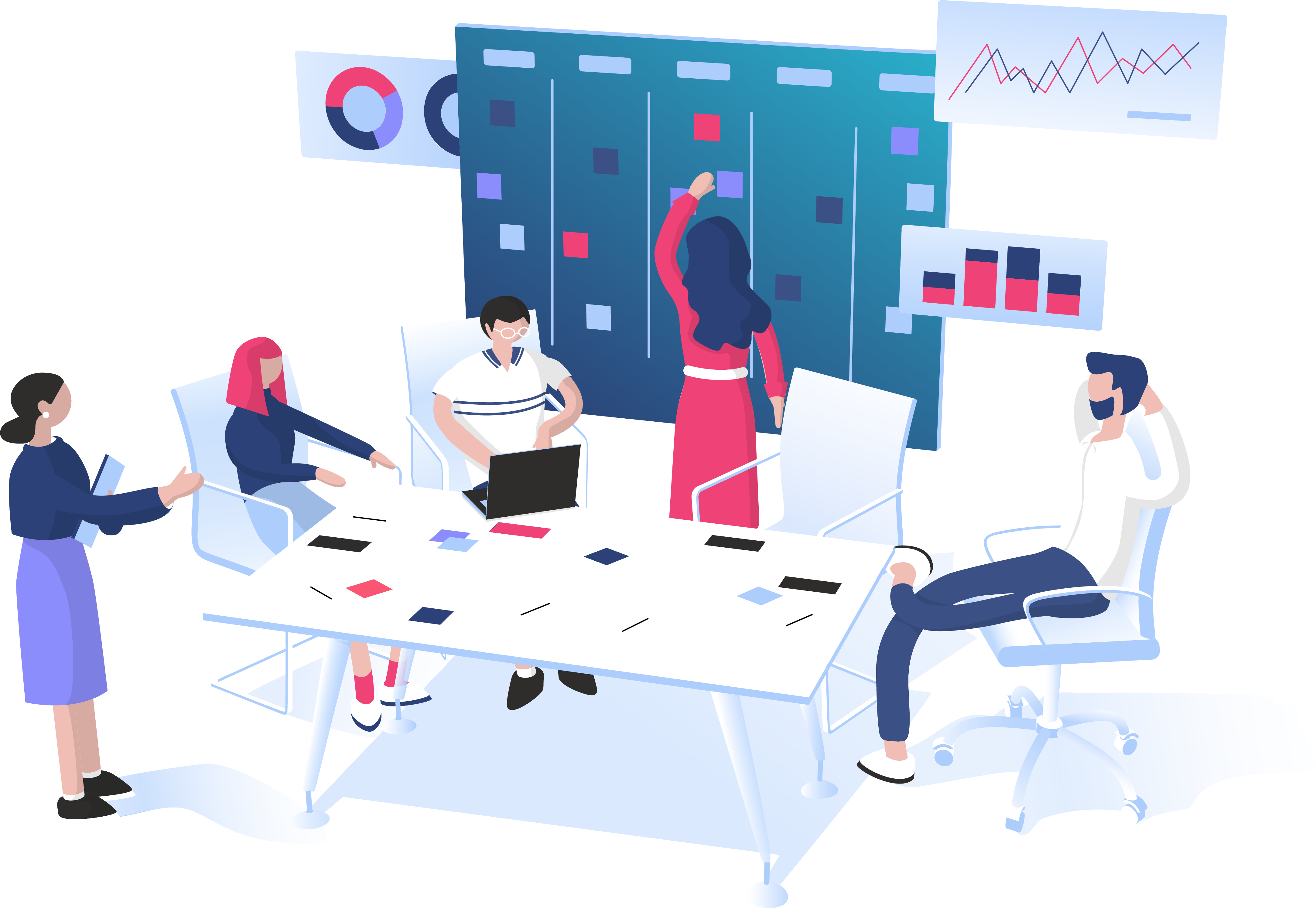Time de gestão de projetos em modelos 3D